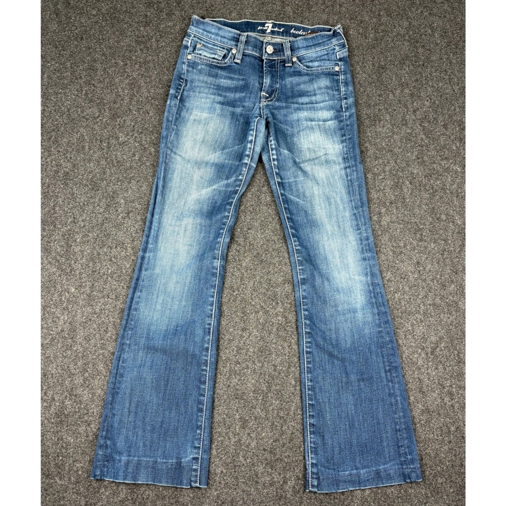 7 For All Mankind Bootcut Jeans Womens 24 Blue Denim Low Rise Stretch Squiggle